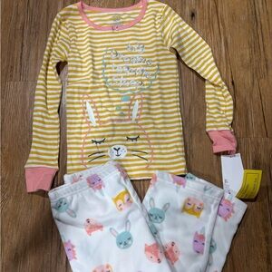 NWT Carter's Pajamas Cotton LS Top and Fleece Pants 4T Toddler Girls PJs Bunny